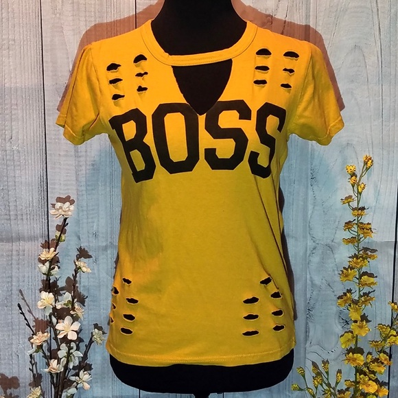On Fire Tops - On Fire Distressed Boss Tee.                   055